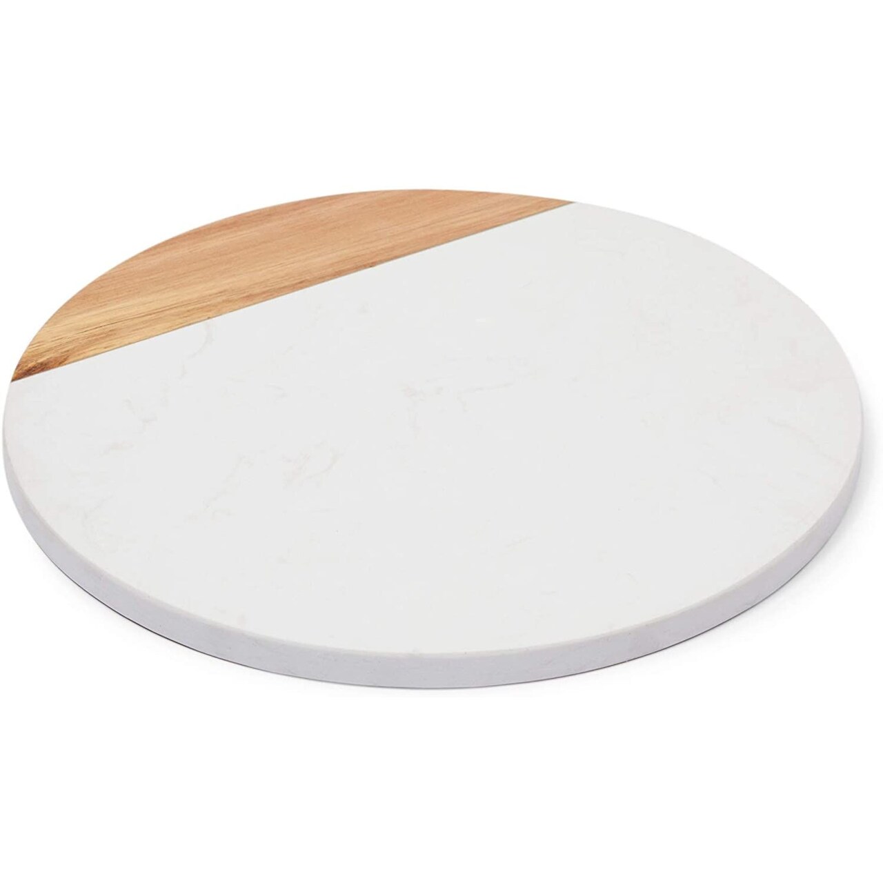 Wood and Marble Serving Tray, Round Cutting Board for Charcuterie (11 Inches)
